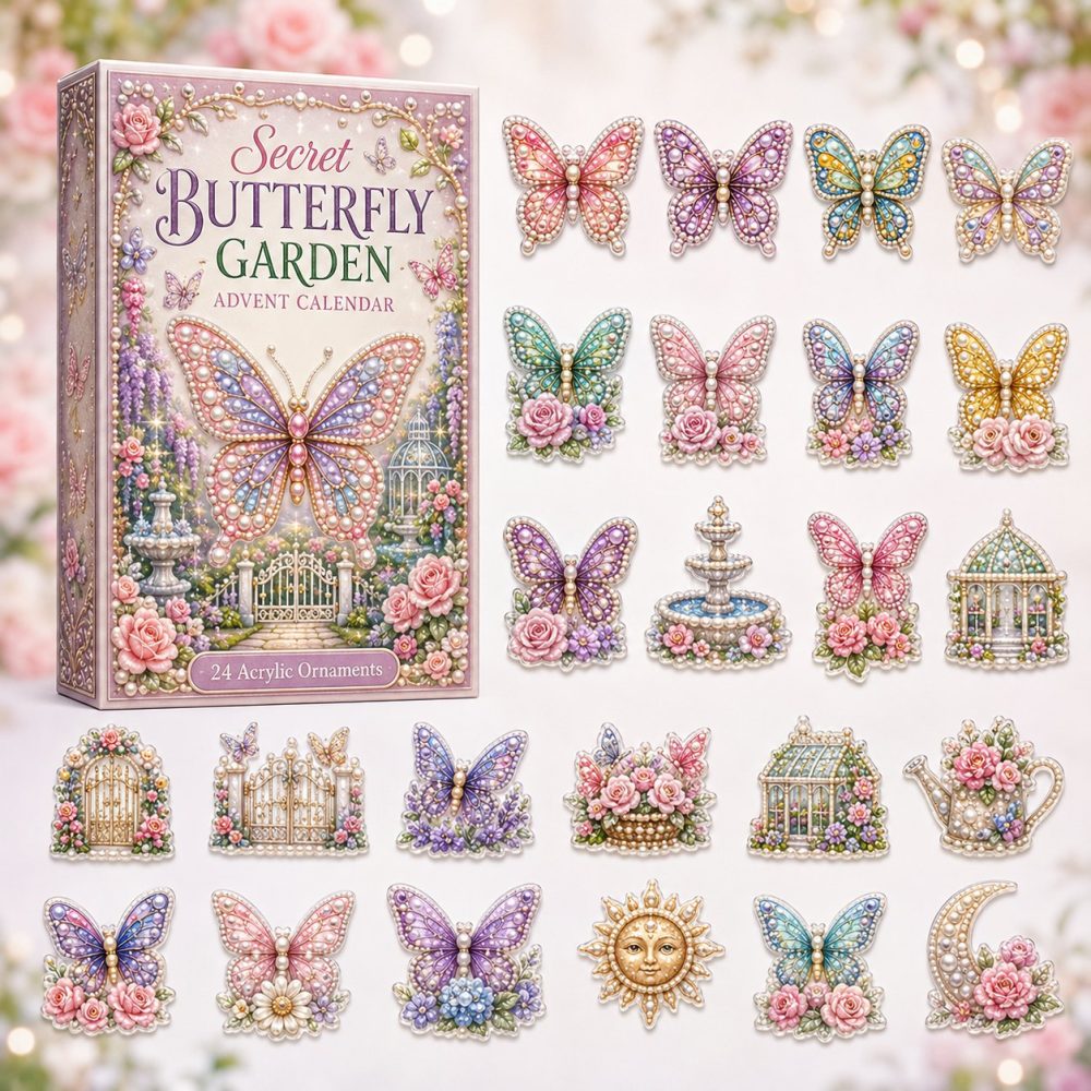 Butterfly Garden 24-Day Advent Calendar 2026 With Acrylic Butterfly Charms — Whimsical Holiday Countdown Gift