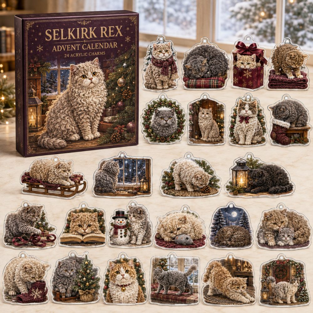 Selkirk Rex Winter Cat Charm Countdown: 24 Acrylic Feline Charms - Holiday Advent Gift For Selkirk Rex Lovers, Cat Owners & Breeders