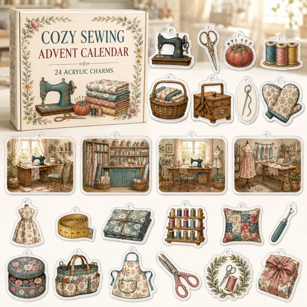 Sewing-Themed Countdown Box — 24 Acrylic Charms For Stitchers, Perfect Advent Gift For Quilters & Diy Sewing Crafts