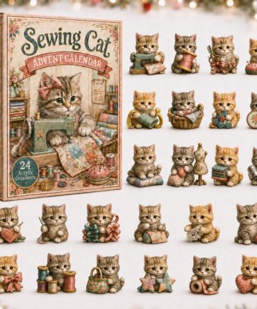 Cat Sewing 24-Day Advent Calendar 2026 With Acrylic Charm Sewing Tools — Cute Countdown Gift For Crafters