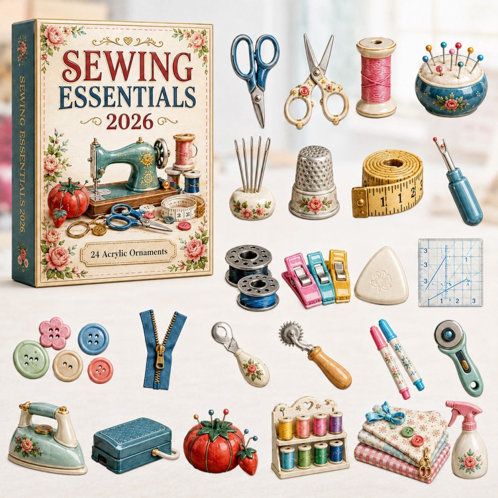 Sewing Essentials Advent Calendar 2026 — 24-Day Acrylic Charm Countdown For Quilters & Crafters , Practical Gifts & Collector Pieces