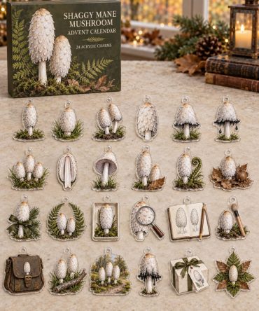Shaggy Mane Mushroom 24-Day Holiday Charm Collection — Acrylic Fungi Charms For Foragers, Educators & Nature Lovers