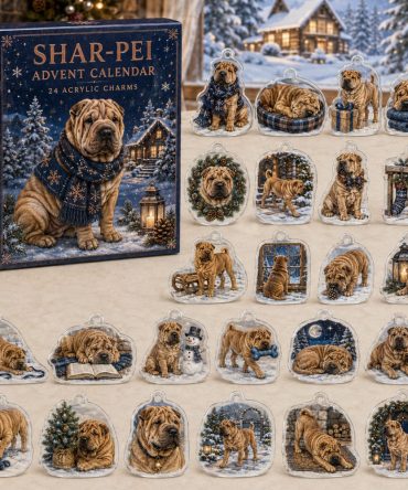 Shar-Pei Holiday Countdown Calendar - 24 Acrylic Wrinkle Dog Charms, Unique Gift For Shar-Pei Admirers
