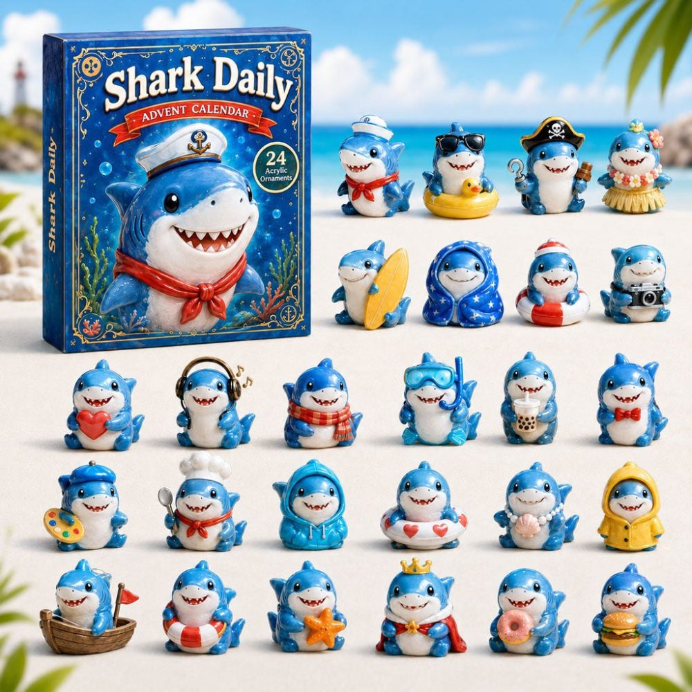 Ocean Shark 24-Day 2026 Advent Calendar With Acrylic Collectible Charms — Holiday Countdown Gift Box