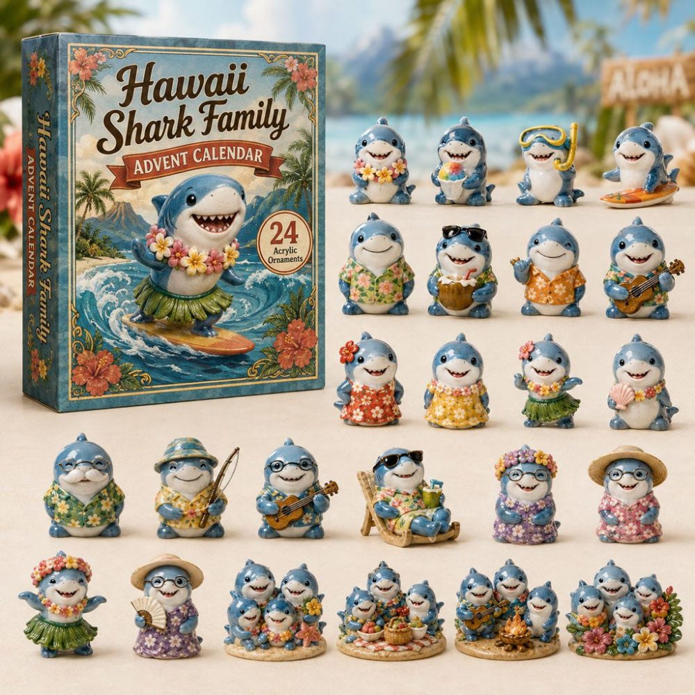 Shark Family Holiday Countdown — 24 Inclusive Acrylic Charms, Family-Themed Ocean Advent Set For All Ages & Gift Giving