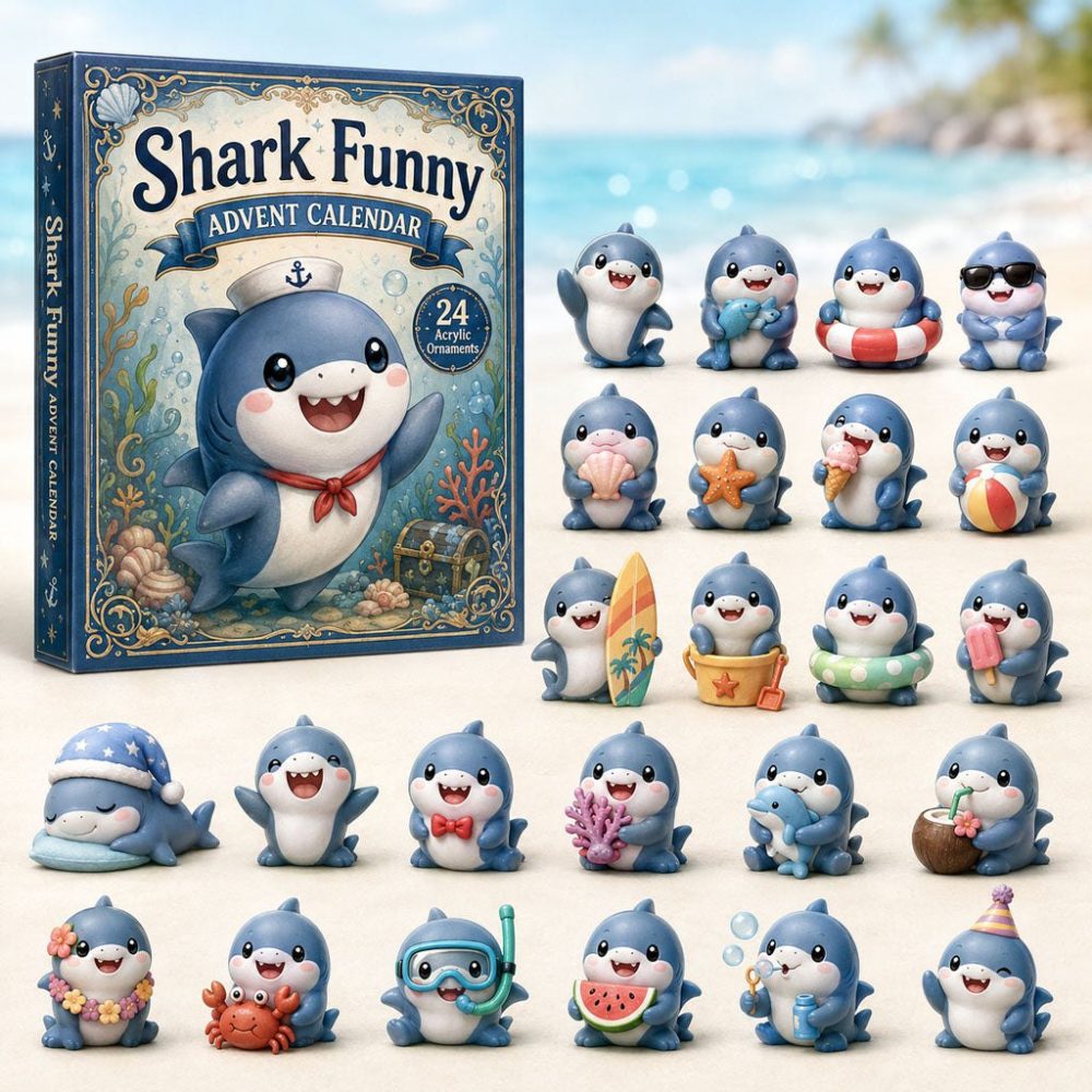 Funny Shark Countdown Collection — 24 Humorous Acrylic Charms, Whimsical Ocean Advent Set For Gag Gifts & Shark Fans