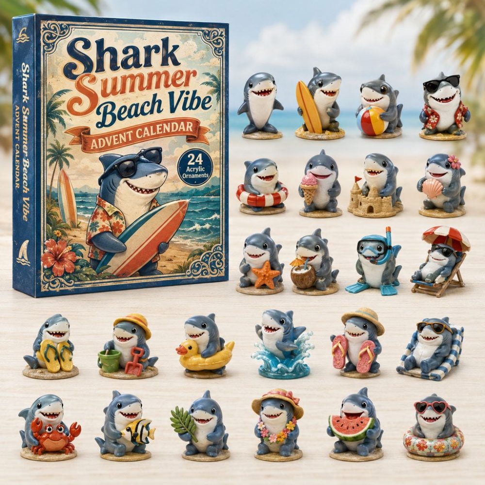 Shark Summer Beach Countdown Collection — 24 Sunny Acrylic Charms, Tropical Ocean Advent Set For Kids & Beach Lovers