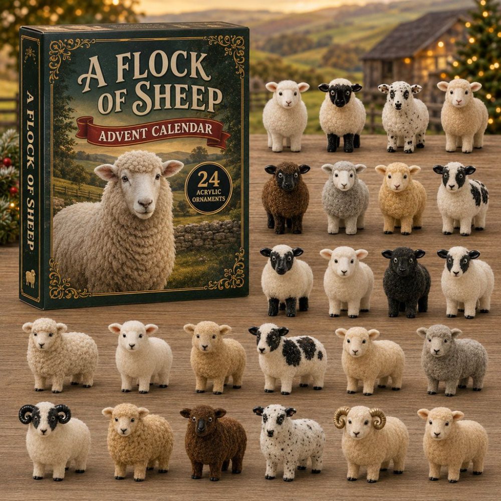 Sheep Flock Holiday Countdown — 24 Pastoral Acrylic Charms, Farm Animal Advent Set & Charming Seasonal Gift Box