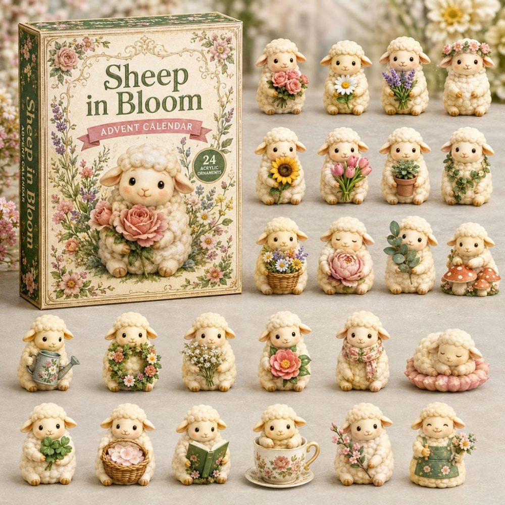 Sheep In Bloom 2026 — 24-Day Floral Sheep Advent Calendar With Spring-Inspired Acrylic Charms, Cozy Countdown Gift For Nature Lovers