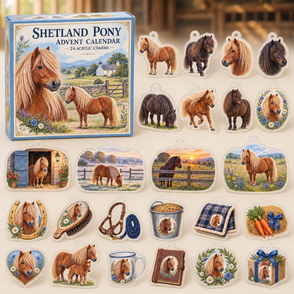 Shetland Pony Holiday Countdown Collection — 24 Collectible Acrylic Pony Charms Advent Set, Perfect Gift For Kids & Equestrian Fans