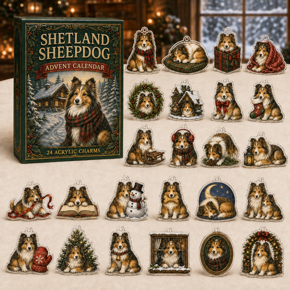Shetland Sheepdog Holiday Countdown Advent Calendar — 24 Acrylic Charms, Cute Sheltie Christmas Gift For Dog Lovers & Collectors