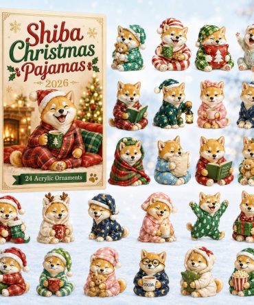 Shiba Cozy Pajamas Advent Pack — 24 Adorable Acrylic Charms, Cute Dog Sleepwear-Themed Countdown & Gift Box