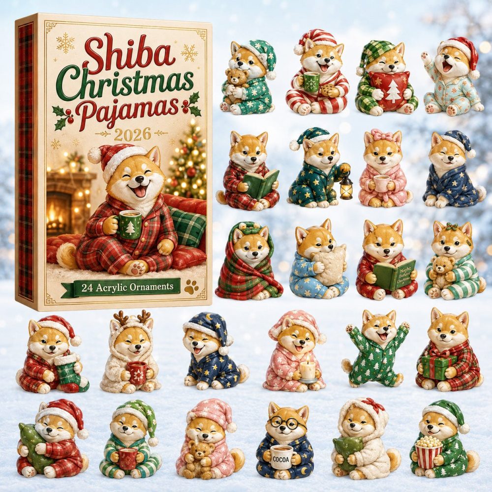 Shiba Cozy Pajamas Advent Pack — 24 Adorable Acrylic Charms, Cute Dog Sleepwear-Themed Countdown & Gift Box