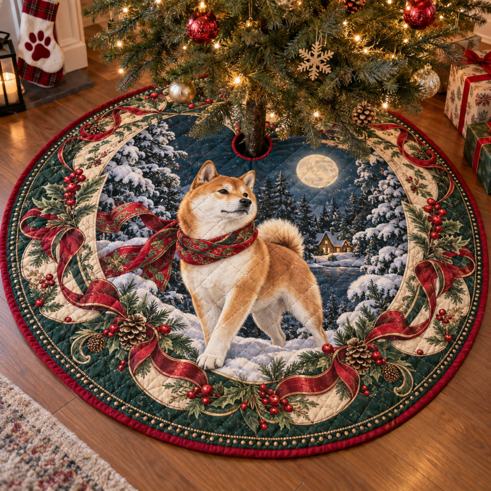 Deluxe Quilted Holiday Tree Skirt For Shiba Inu Fans — Plush Christmas Tree Base, Easy-Care, Perfect Gift For Dog Owners & Seasonal Décor