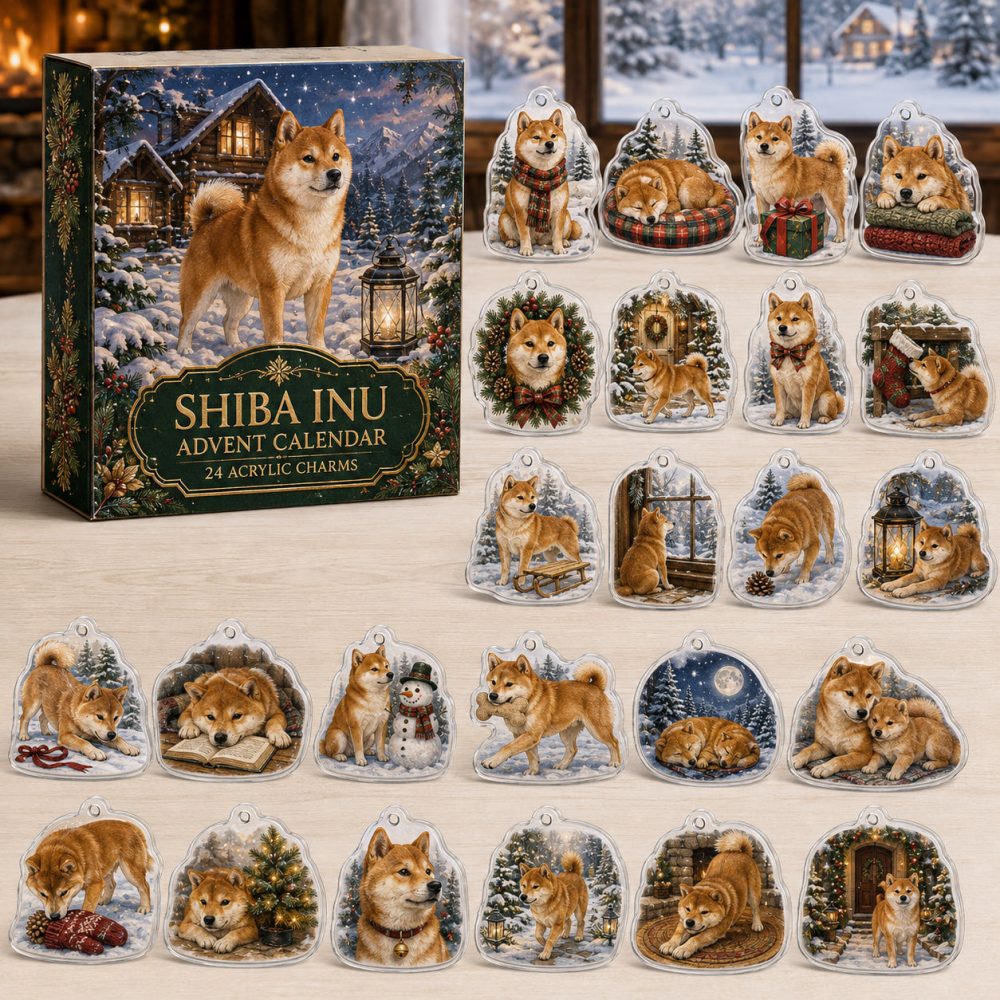 Shiba Inu Winter Holiday Countdown Advent Calendar — 24 Limited-Edition Acrylic Dog Charms, Perfect Gift For Dog Lovers