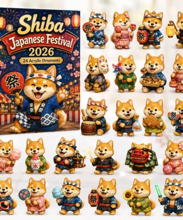Shiba Japanese Festival Charm Set — 24-Day Traditional-Themed Acrylic Advent, Cute Dog Ornaments For Collectors