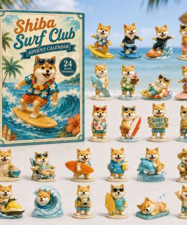 Shiba Surf Club 2026 Countdown - 24-Day Beach-Themed Acrylic Charm Calendar, Surfing Dog Collectible Gift Set