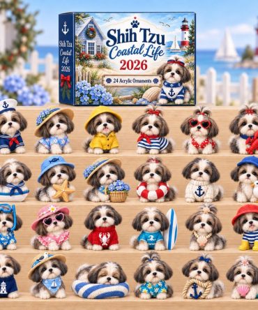 Shih Tzu Coastal Life Advent Calendar 2026 — 24 Beach & Nautical Acrylic Charms, Stylish Holiday Countdown Gift For Dog And Beach Lovers