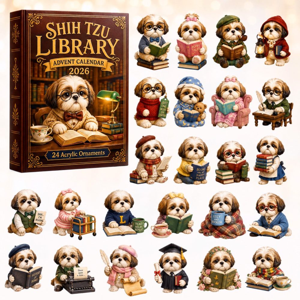 Shih Tzu Book Lover Advent Countdown 2026 — 24 Charming Acrylic Dog-Themed Surprises, Holiday Gift For Pet Owners & Bibliophiles