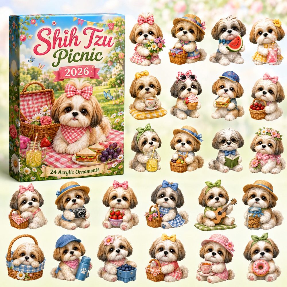 Shih Tzu Picnic 2026 Advent Calendar — 24-Day Charming Countdown With Acrylic Charms, Delightful Gift For Shih Tzu Lovers