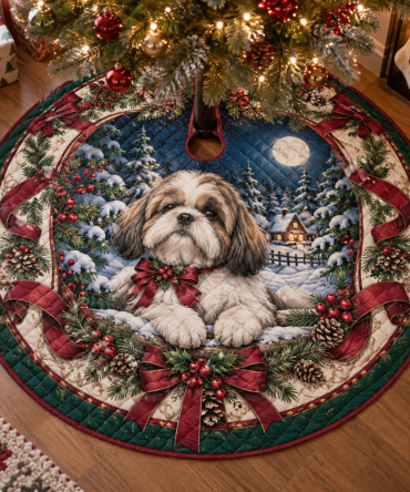 Premium Quilted Holiday Tree Skirt For Shih Tzu Lovers — Plush Christmas Tree Base, Machine-Washable, Ideal Pet Gift & Festive Décor