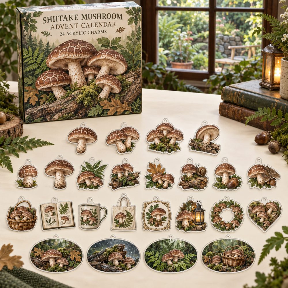 2026 Shiitake Mushroom Advent Calendar — 24 Acrylic Charms, Gourmet Fungi Ornaments & Holiday Countdown Gift Set