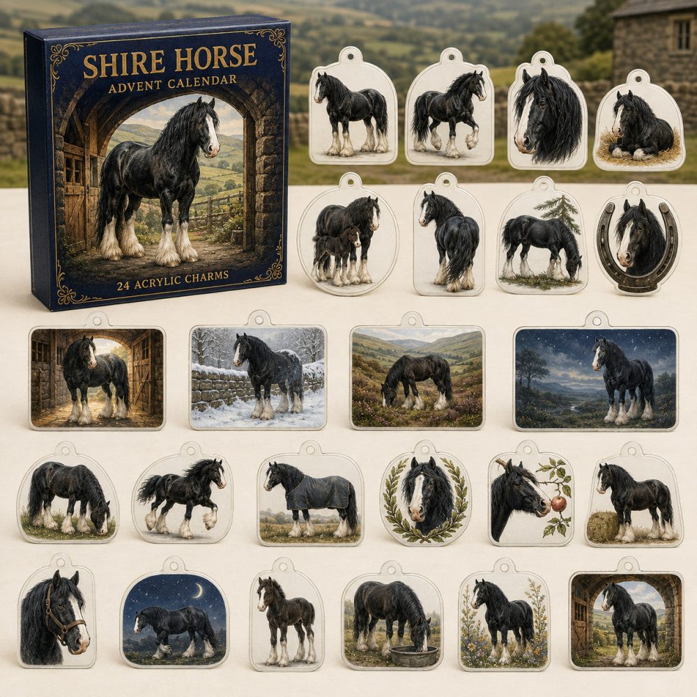 Shire Horse Holiday Charm Countdown — 24 Classic Acrylic Charms Celebrating Shire Horses, Beautiful Gift For Heavy Horse Enthusiasts