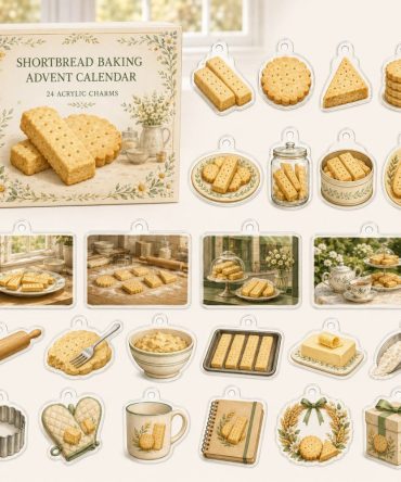 Shortbread Baking Countdown Box — 24 Acrylic Cookie Charms, Holiday Baking Gift Set With Recipes & Decorating Tips