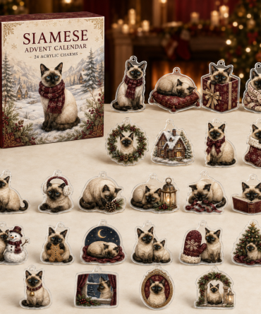 Elegant Siamese Cat Winter Countdown — 24 Acrylic Charms, Festive Advent Calendar Gift Set For Siamese & Cat Enthusiasts
