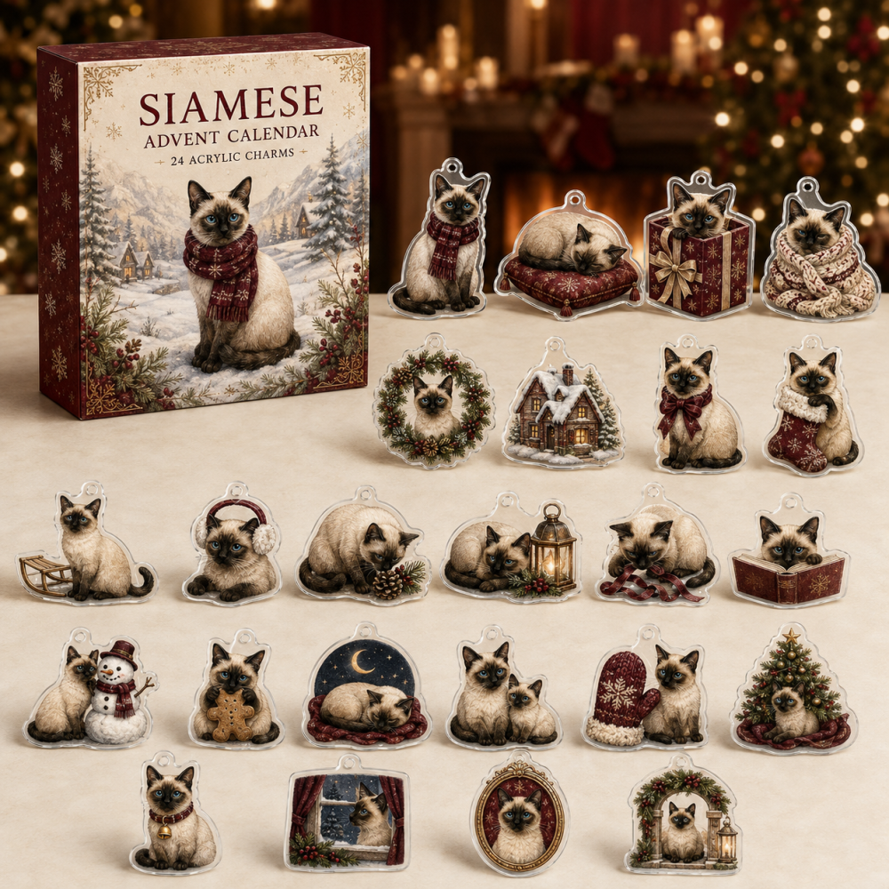 Elegant Siamese Cat Winter Countdown — 24 Acrylic Charms, Festive Advent Calendar Gift Set For Siamese & Cat Enthusiasts