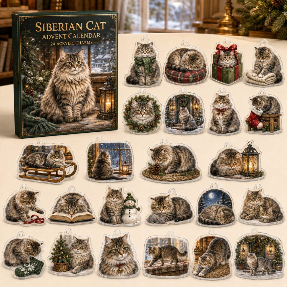 Siberian Cat Holiday Advent Calendar With 24 Acrylic Charms — Cozy Seasonal Gift For Siberian Cat Lovers & Collectors