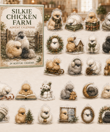 Silkie Chicken Farm Holiday Advent Calendar — 24 Acrylic Charms, Cute Silkie Bantam Collectible Set, Farm & Poultry Lover Christmas Gift