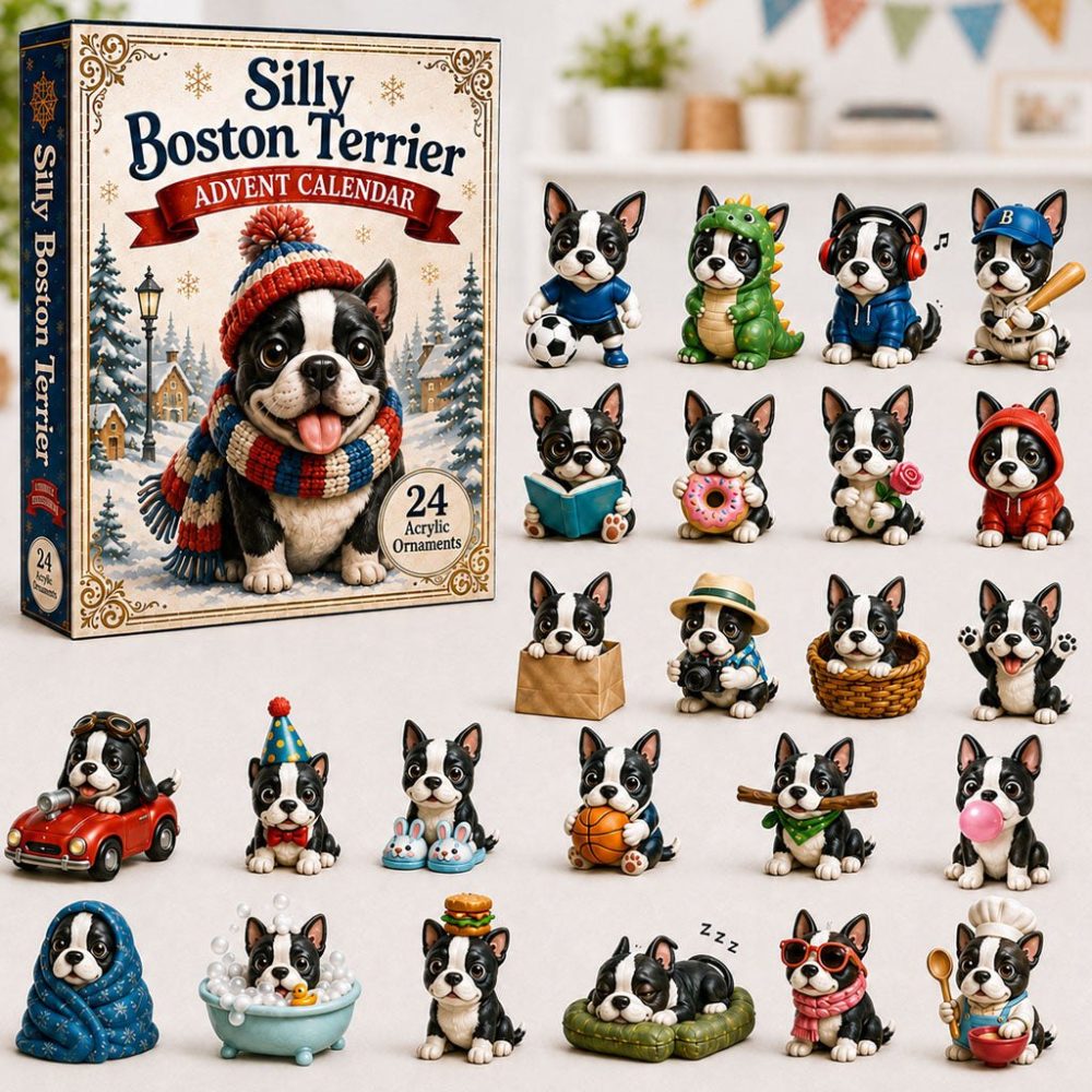 Boston Terrier Festive Countdown Kit — 24 Unique Acrylic Charms, Deluxe Dog Advent Set For Fans & Gift Giving