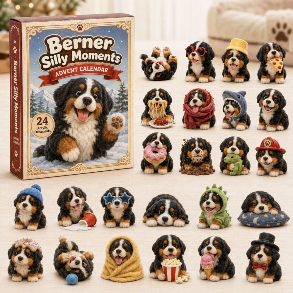 2026 Silly Bernese Moments Countdown — 24 Charming Acrylic Charms, Playful Bernese Mountain Dog Advent Gift & Holiday Decor