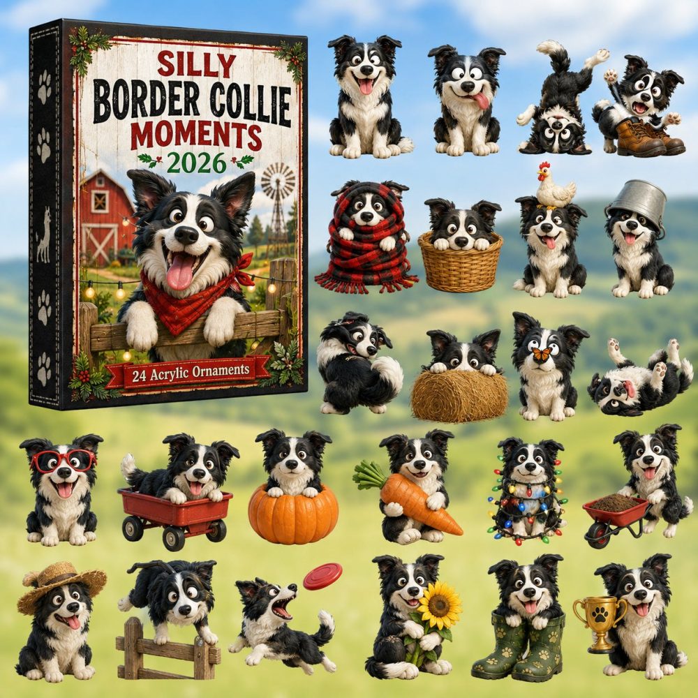 Border Collie Holiday Countdown Set — 24-Day Acrylic Charm Advent For Dog Lovers, Collectible Ornaments & Gift-Ready Box