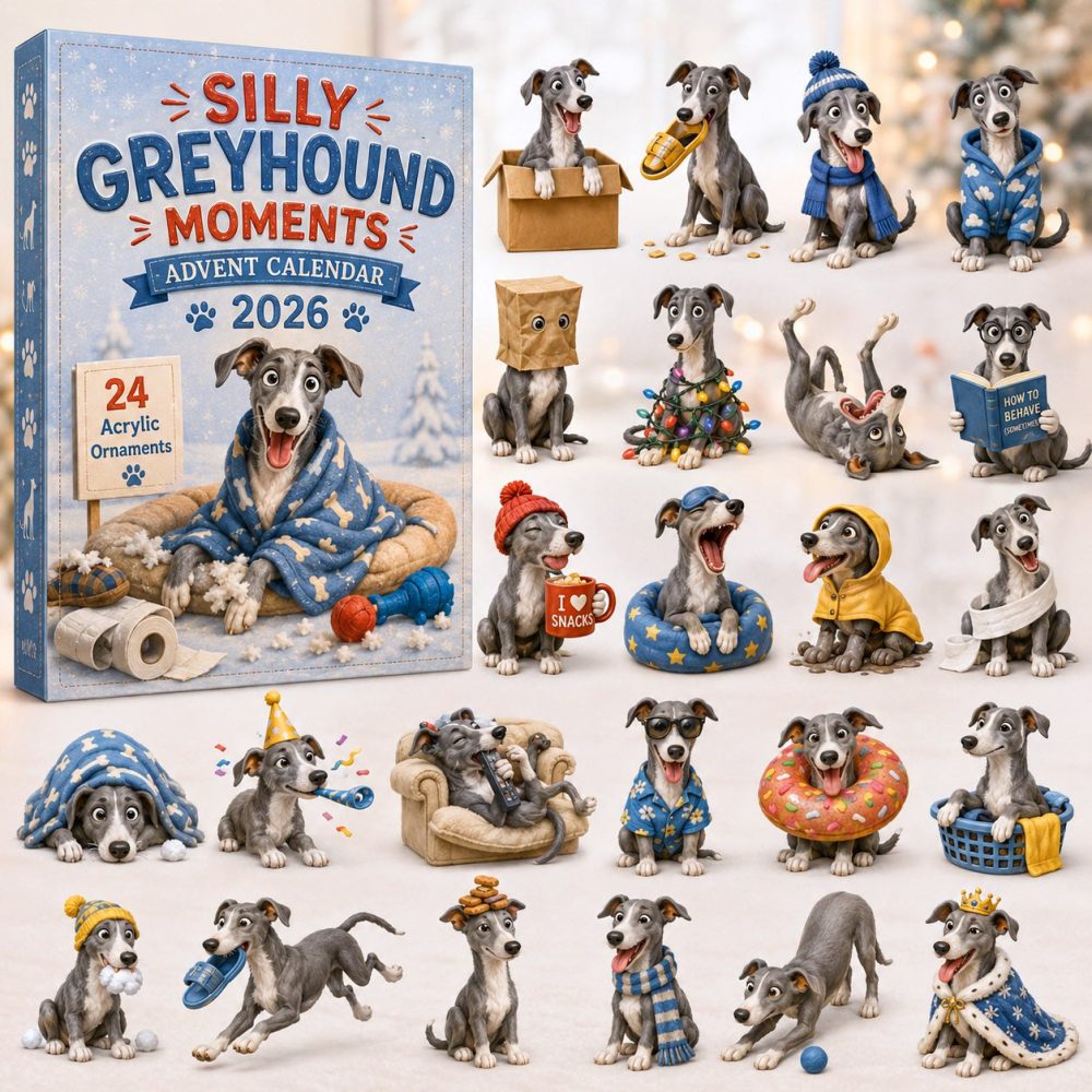 2026 Silly Greyhound Moments Countdown — 24 Sleek Acrylic Charms, Elegant Dog Advent Calendar & Collector Gift For Greyhound Fans
