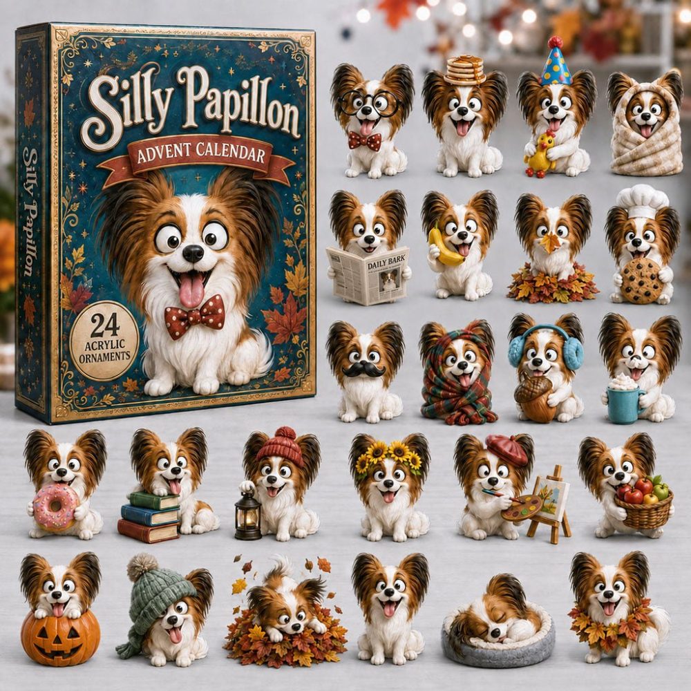 2026 Silly Papillon Advent Calendar - 24-Day Countdown With Delightful Acrylic Papillon Charms, Cute Gift For Dog Lovers
