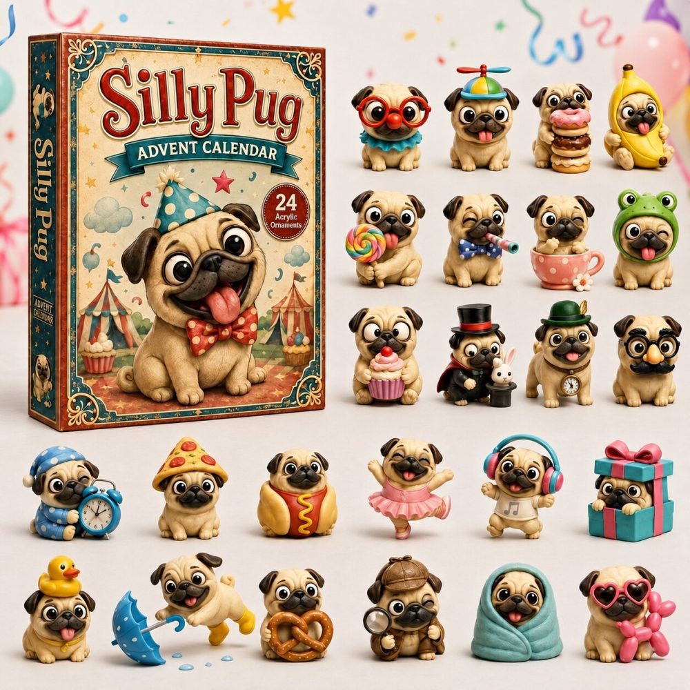 2026 Silly Pug Advent Calendar - 24-Day Countdown With Playful Acrylic Pug Charms, Fun Gift For Pug Owners & Kids
