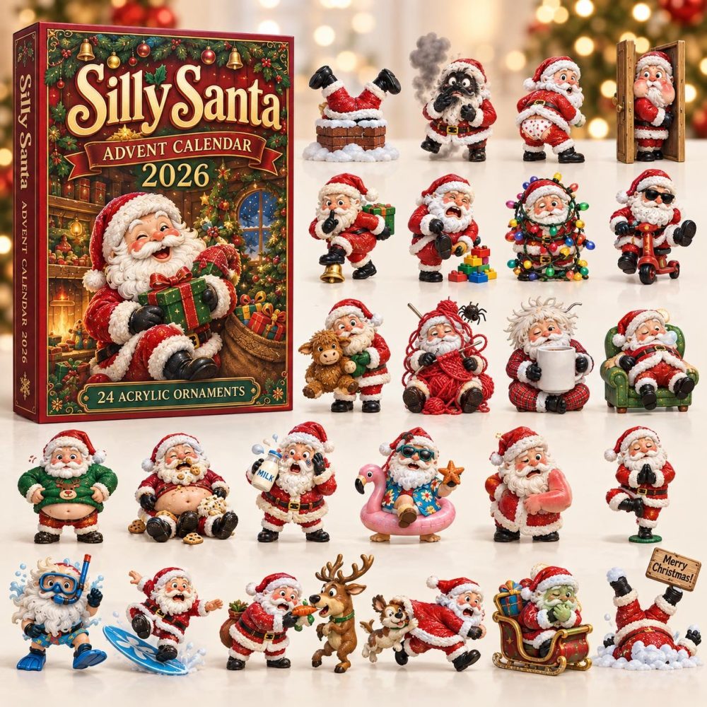 Silly Santa 24-Day Countdown Calendar 2026 – Acrylic Funny Santa Charms, Whimsical Holiday Advent, Stocking Stuffer For All Ages