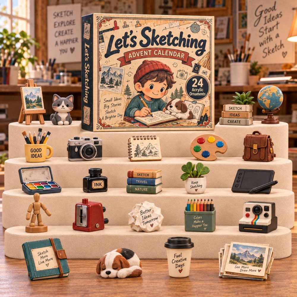 Sketching & Drawing Holiday Countdown 2026 — 24 Artist Acrylic Charms, Creative Advent Set For Sketchers & Art Students