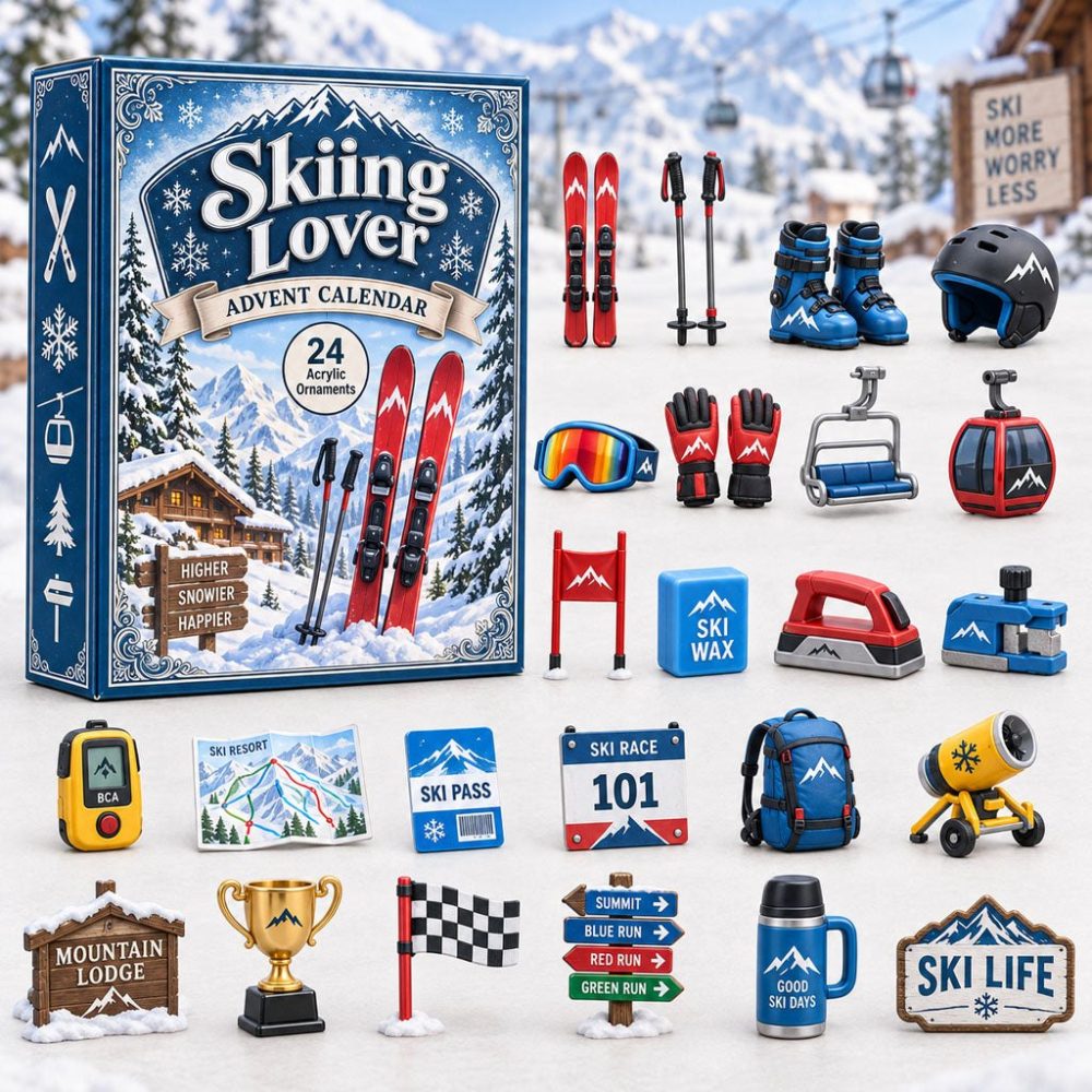 Skiing Adventure 2026 Countdown — 24-Day Acrylic Charm Advent Calendar For Skiers, Mountain Gifts & Stocking Surprises