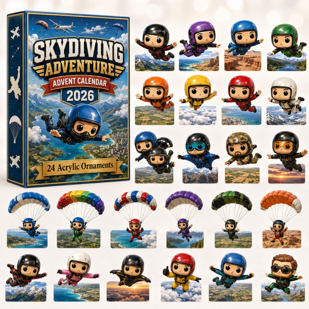 2026 Skydiving Adventure Countdown Calendar — 24 Acrylic Charm Reveal For Jumpers & Thrill-Seekers, Unique Holiday Gift Idea