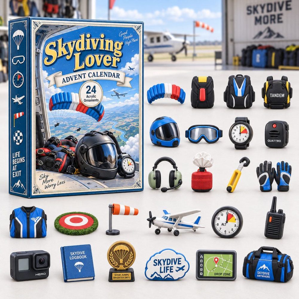 Skydiving Thrill 2026 Countdown — 24-Day Acrylic Charm Advent Calendar For Extreme Sports Fans & Gift Ideas