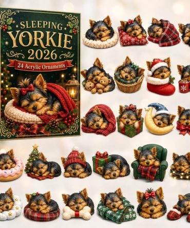 Sleeping Yorkie 2026 Advent Calendar — 24-Day Cozy Countdown With Collectible Acrylic Charms, Adorable Gift For Yorkie Fans