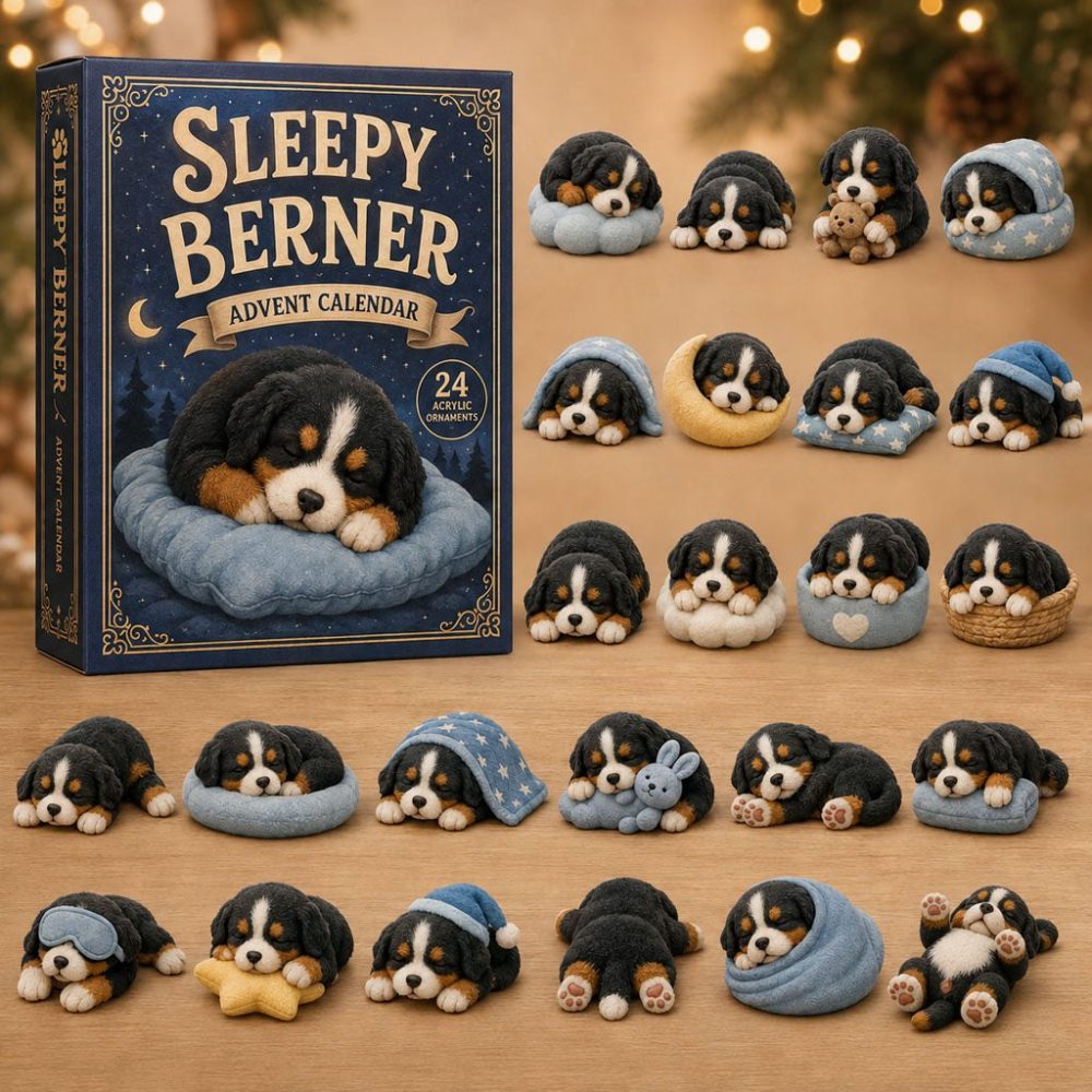 2026 Sleepy Berner Advent Set — 24 Days Of Acrylic Charms & Mini Scenes, Holiday Gift For Bernese Mountain Dog Fans