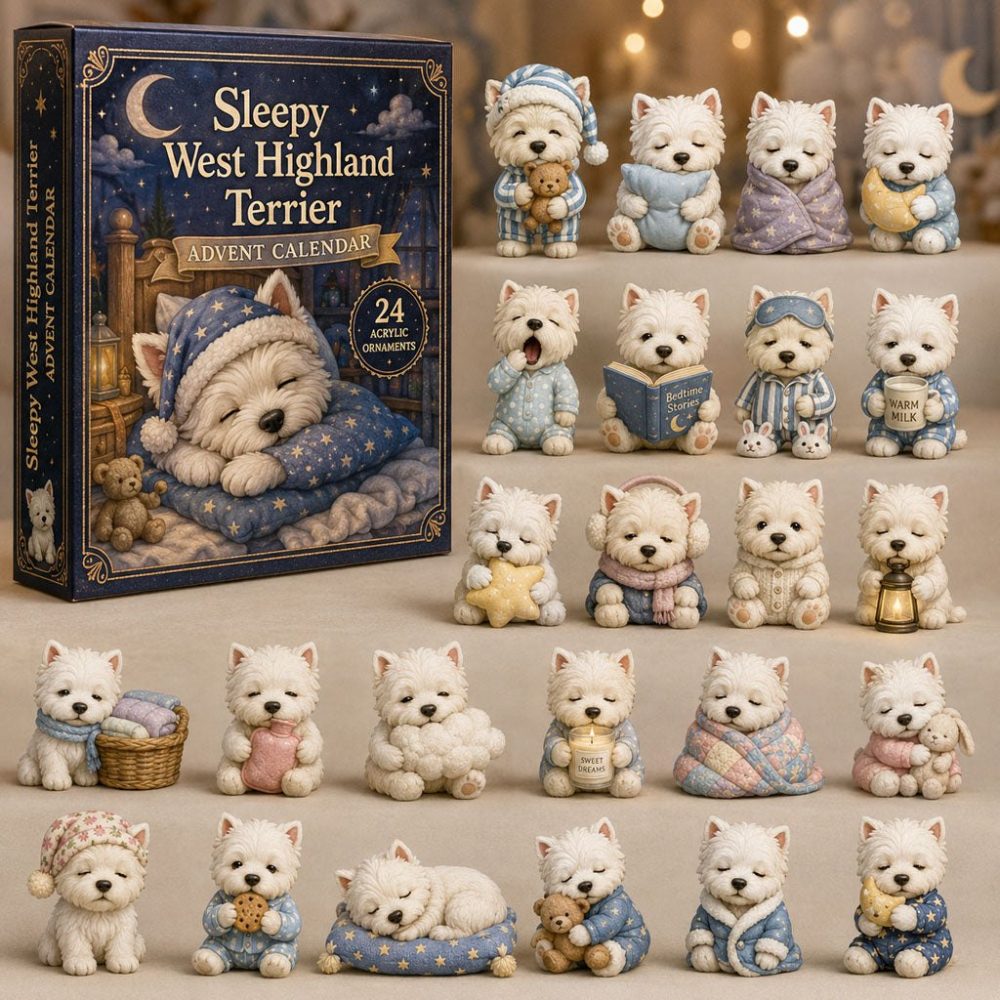 Sleepy Westie 2026 Advent Calendar — 24-Day Acrylic Charm Countdown, West Highland Terrier Gifts & Collectible Set