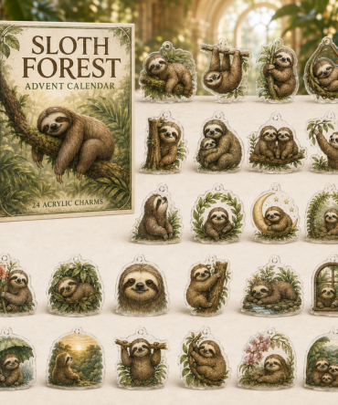 Cozy Sloth Forest Countdown — 24 Acrylic Charm Advent Calendar For Relaxation Lovers & Cute Holiday Gifts