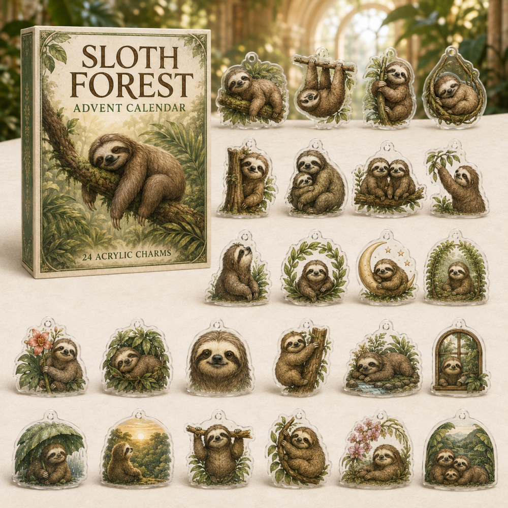 Cozy Sloth Forest Countdown — 24 Acrylic Charm Advent Calendar For Relaxation Lovers & Cute Holiday Gifts
