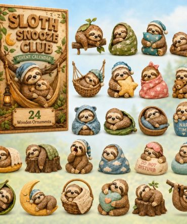 Sloth Snooze Club 2026 Advent Calendar — 24-Day Wooden Charm Countdown, Cute Sleepy Sloth Gifts For Relaxation Fans