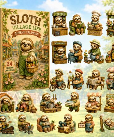 Sloth Village Life 2026 Advent Calendar — 24-Day Wooden Charm Countdown, Cozy Slow-Living Collectible Gift Set